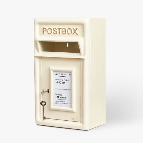 ACL Royal Mail Postkasten,Weißer Briefkasten mit Schloss,Wandmontierter Briefkasten,Abschließbar er Versandkasten Royal Mail Replica,Langlebiger Gusseisen Postkasten (Briefkasten Weiß 17Dx44H)