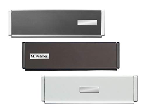 Aluminium-Außen Briefeinwurf mit Namensschild=4 Farben-270 x 78 mm-Briefklappe-Briefkaste n-Briefschlitz-Made in Germany (Alu.-dunkelbronze-Kanten schwarz-Schild mittig)
