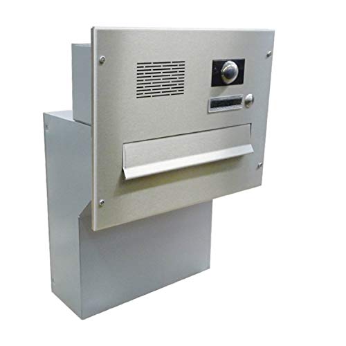F-04 Edelstahl Mauerdurchwurf Briefkastenanlage mit Klingel, Sprechsieb & Kamera (Tiefe: 19-27 cm) - LETTERBOX24.de