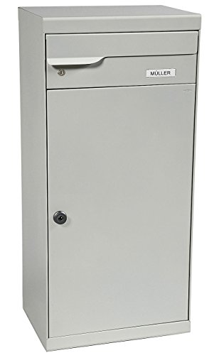 MEFA Paketpostkasten Fuego (991) Briefkasten Entnahme Vorne Namensschild Weißaluminium semimatt RAL 9006 Standbriefkasten