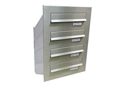 D-041 4er Edelstahl Mauerdurchwurf Briefkastenanlage mit Namensschild (Tiefe: 23-38 cm) - LETTERBOX24.de