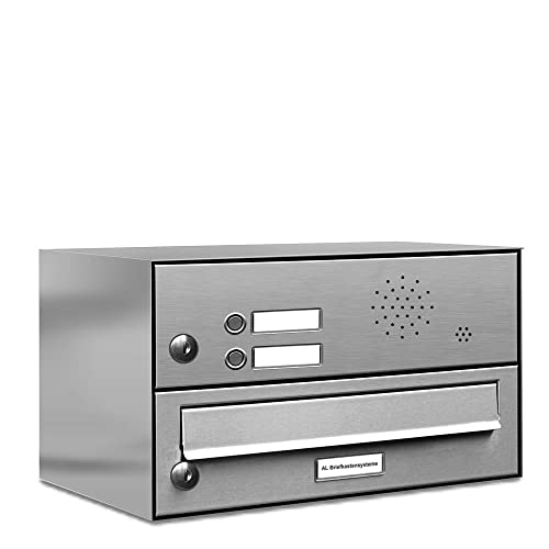 AL Briefkastensysteme 1er Briefkastenanlage Edelstahl mit Klingel, Premium Briefkasten DIN A4, 1 Fach Postkasten modern Aufputz