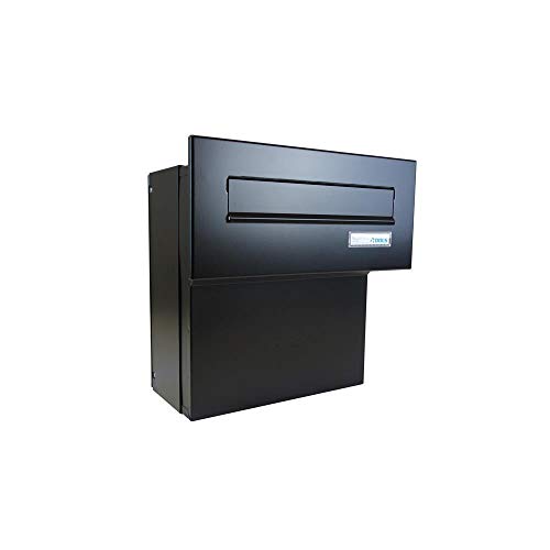 F-04 Schwarz (RAL 9005) Mauerdurchwurf Briefkasten mit Namensschild (Tiefe: 18-27 cm) - LETTERBOX24.de