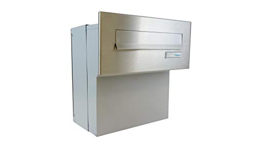 F-04 Edelstahl Mauerdurchwurf Briefkasten mit Namensschild (Tiefe: 19-27 cm) - LETTERBOX24.de