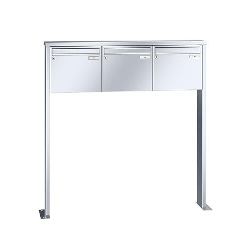 RENZ/Tetro / 3er Freistehende Briefkastenanlage Standbriefkasten / V4A-Edelstahl/Volumen 17 L/mit Fußplatten/Dein-Briefkas ten.de