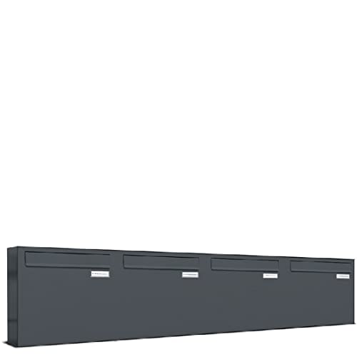 AL Briefkastensysteme 4er Briefkasten für Tür/Zaundurchwurf in Anthrazit Grau RAL 7016, 4 Fach, wetterfeste Briefkastenanlage Design modern