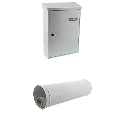 BURG-WÄCHTER Briefkasten, Namensschild, A4 Einwurf-Format, Verzinkter Stahl, Strukturlackiert, Letter 5832 W + Purposed Value: Zeitungsrolle, verzinkter Stahl, rund, News 5800 W, Bx? 400x120 mm, Weiß