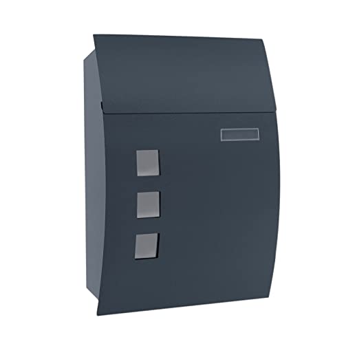 UISEBRT Briefkasten Anthrazit Edelstahl Modern Wandbriefkasten Postkasten mit Kupfer-Schließzylinder und Zeitungsfach Mailbox Abschließbar (Modell B)