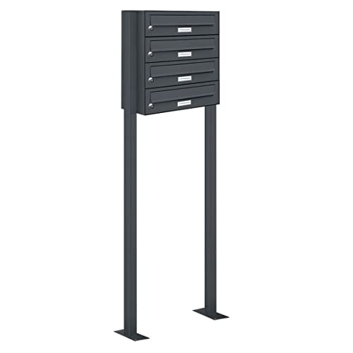 AL Briefkastensysteme 4er Briefkasten als Standbriefkasten, 4 Fach Briefkastenanlage in Anthrazitgrau RAL 7016 Postkasten modern