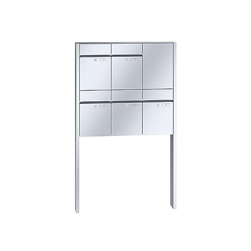 RENZ/Plan / 5er Freistehende Briefkastenanlage Standbriefkasten / V4A-Edelstahl/Volumen 21 L/zum Einbetonieren/Dein-Briefk asten.de