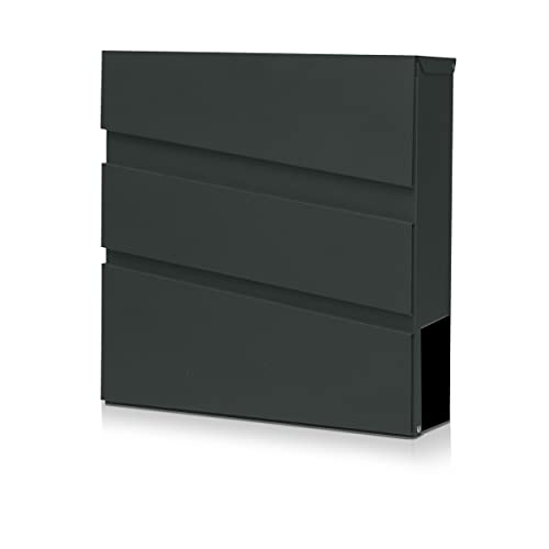 Yoocabinet Briefkasten zur Wandmontage mit Schlüsselschloss, großes Fassungsvermögen, abschließbarer Briefkasten für außen, 37.1x37.1x10.9 cm, Schwarz MD002G2