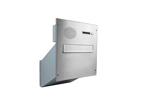 D-241 XXL Edelstahl Mauerdurchwurf Briefkasten mit Klingel & Sprechsieb (Tiefe: 23-38 cm) - LETTERBOX24.de