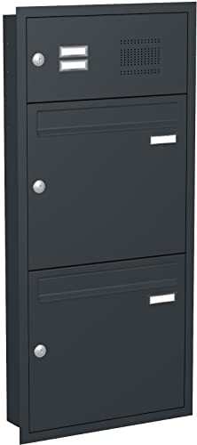 Briefkastenanlage Unterputz mit eckiger Verkleidung und Klingeln Modell U3 Farbe RAL 7016 anthrazitgrau, Größe mit 2 Briefkästen