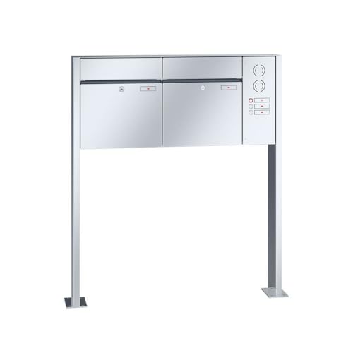 RENZ/Plan / 2er Freistehende Briefkastenanlage Standbriefkasten mit Sprechfeld / V4A-Edelstahl/Volumen 28 L/mit Fußplatten/Dein-Briefkas ten.de