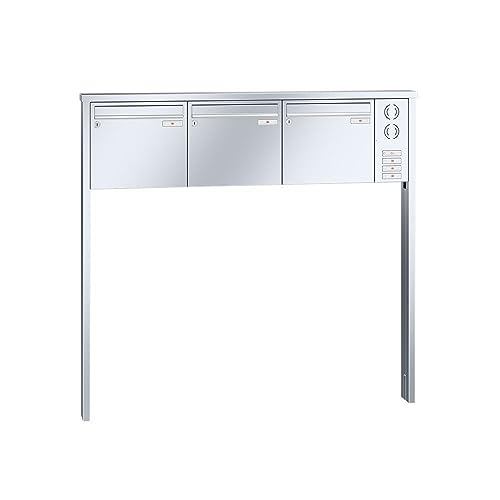 RENZ/Tetro / 3er Freistehende Briefkastenanlage Standbriefkasten mit Sprechfeld / V4A-Edelstahl/Volumen 12 L/zum Einbetonieren/Dein-Briefk asten.de