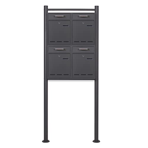 2x2 Briefkasten V53 Anthrazit Postkasten mit Briefkastenständer und Sichtschlitzen, Postbox