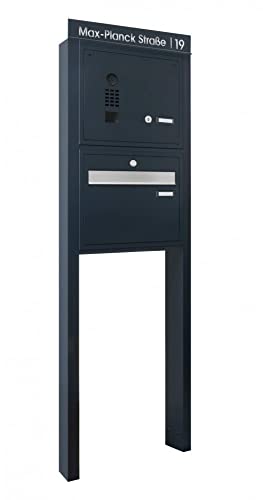 Frabox® Freistehende Briefkastenanlage EVEGO Anthrazitgrau RAL 7016 inklusive DoorBird-Videomodul MaterialType mit Standrohren, zum Einbetonieren, Größe mit 1 Briefkasten