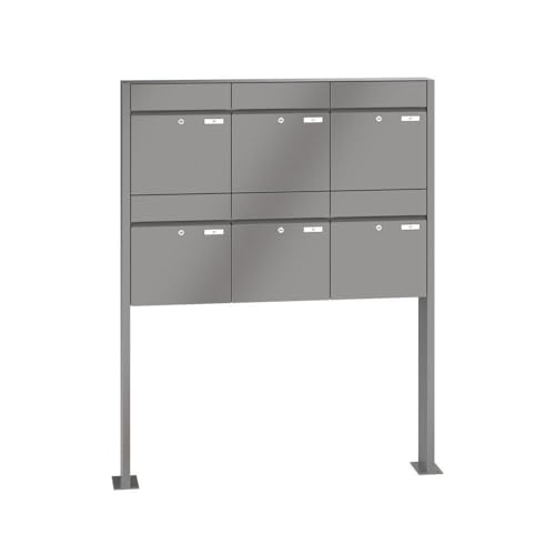 RENZ/Plan / 6er Freistehende Briefkastenanlage Standbriefkasten/RAL-Farb e/Volumen 28 L/mit Fußplatten/Dein-Briefkas ten.de