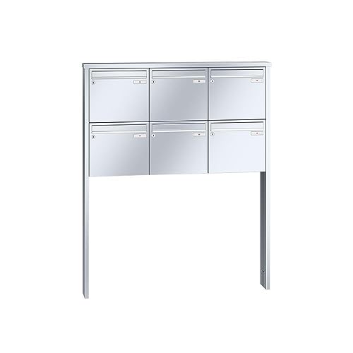 RENZ/Tetro / 6er Freistehende Briefkastenanlage Standbriefkasten / V4A-Edelstahl/Volumen 17 L/zum Einbetonieren/Dein-Briefk asten.de