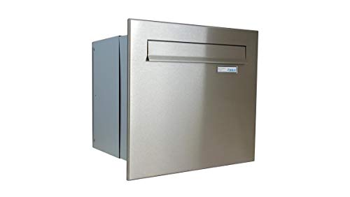 A-042 Edelstahl Mauerdurchwurf Briefkasten (variable Tiefe) mit Namenschild