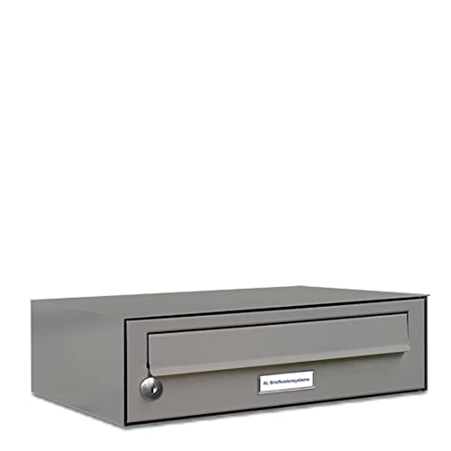 AL Briefkastensysteme 1er Briefkastenanlage Aluminiumgrau RAL 9007, Premium Briefkasten DIN A4, 1 Fach Postkasten modern Aufputz
