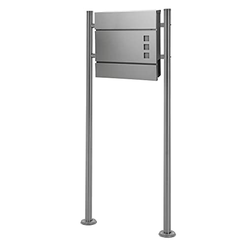 ECD Germany Standbriefkasten mit Zeitungsfach, Design Briefkasten mit Pfosten, Briefkastenanlage, Briefkastenständer Silber 120cm/Postkasten Anthrazit 37x10,5x36,5cm, Edelstahl/Stahl pulverbeschichtet