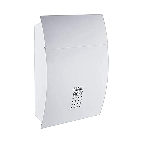 OKEZZI Wandmontierte Briefkästen mit Schlüsselschloss, mittelgroßer, verzinkter, rostfreier Briefkasten aus Metall, 12,6 x 2 x 18 Zoll großer Briefkasten (Farbe: Schwarz) (Weiß b)
