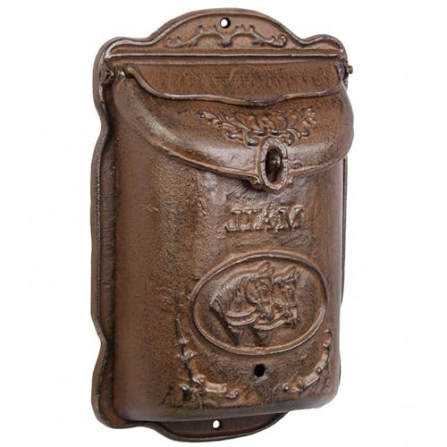 Briefkasten oder Briefkasten, Wandmontage, aus Gusseisen, Braun, Motiv Pferd, 10,50 x 31,50 x 44,50 cm