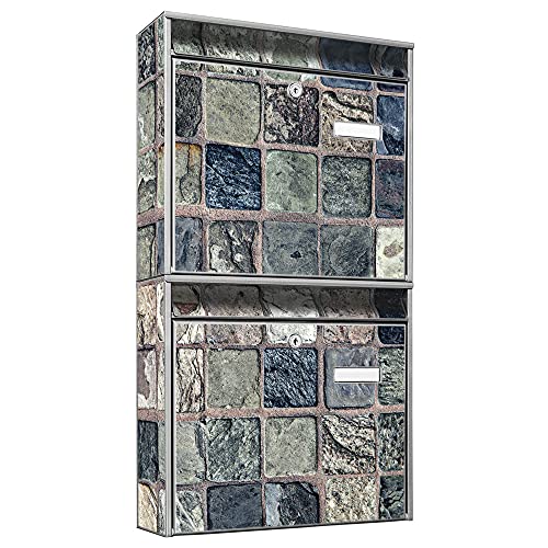 banjado® Briefkastenanlage 2 Fach 36x64x10cm mit Motiv/Briefkasten groß mit Namensschild/Postkasten A4 Einwurf inkl. Montagematerial & je 2 Schlüsseln/Briefkasten ohne Zeitungsfach