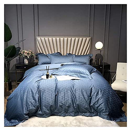 Bettwäsche-Set für Doppelbett, grau, 4-teilig, Bettbezüge aus 100% ägyptischer Baumwolle, langstapelig, blau, Doppelbett, inkl. Bettbezug + 1 Bettlaken