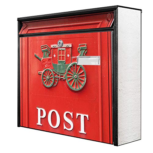 banjado® Burg-Wächter® Briefkasten mit Motiv Nostalgie Post/Briefkasten ohne Zeitungsfach 32x36x10 cm groß/Briefkasten mit Namensschild A4 Einwurf inkl. Montagematerial & 2 Schlüsseln