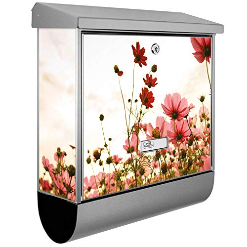 banjado® Burgwächter Briefkasten Edelstahl 38x39x12cm mit Motiv Schmuckkörbchen/Briefkas ten Edelstahl ohne Zeitungsfach/Briefkasten grau/Postkasten inkl. Montagematerial & 2 Schlüsseln