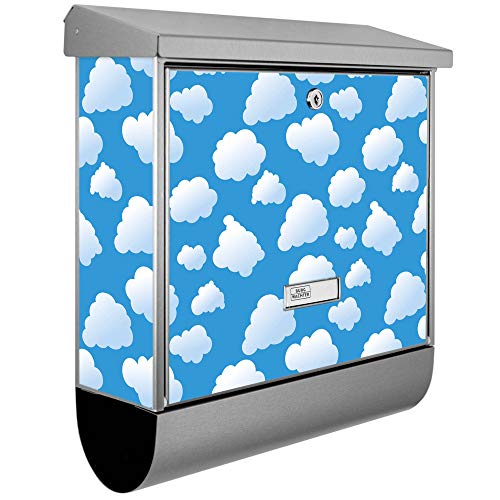 banjado® Burgwächter Briefkasten Edelstahl 38x39x12cm mit Motiv Wölkchen/Briefkasten Edelstahl ohne Zeitungsfach/Briefkasten grau/Postkasten inkl. Montagematerial & 2 Schlüsseln