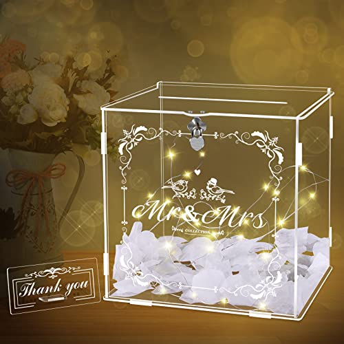 Herenear Hochzeit Kartenbox aus Acryl, Geschenkkarten, Hochzeit Box, Hochzeitskartenbox mit Schloss, Klar DIY Große Geschenkkartenboxen für Geburtstag Jubiläum Baby Shower