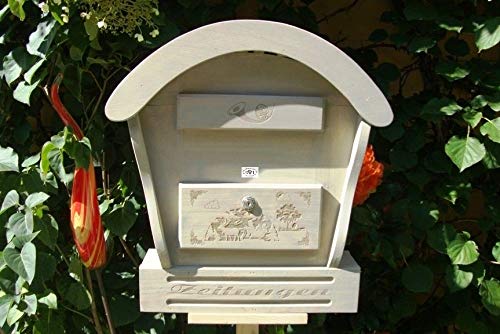 HBK-RD-HELLGRAU Briefkasten, Holzbriefkasten mit Holz - Deko aus Holz hellgrau weiss weiß - grau Lasur Briefkästen Postkasten Runddach