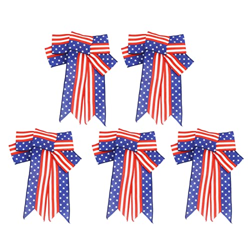 NIKOU Star Stripes Bow Independence Day Patriotischer Kranz Amerikanische Flagge Dekorative Schleifen 5 Stück Farbe Dauerhafter Verformungswiderstand für Haustür Girlanden Briefkästen Dekor