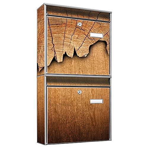 banjado® Briefkastenanlage 2 Fach 36x64x10cm mit Motiv/Briefkasten groß mit Namensschild/Postkasten A4 Einwurf inkl. Montagematerial & je 2 Schlüsseln/Briefkasten ohne Zeitungsfach
