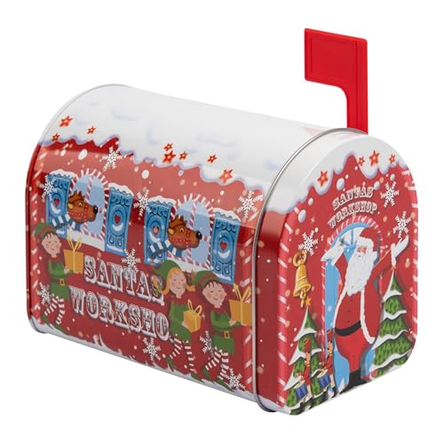 POWERHAUS24 Blechdose Weihnachts Mail-Box rot, perfekt für Briefe an Santa, Weihnachtsdeko oder Aufbewahrung, lebensmittelecht, 15,5 x 11,5 x 8,5 cm, Weihnachts-Edition mit 2 Rezepten