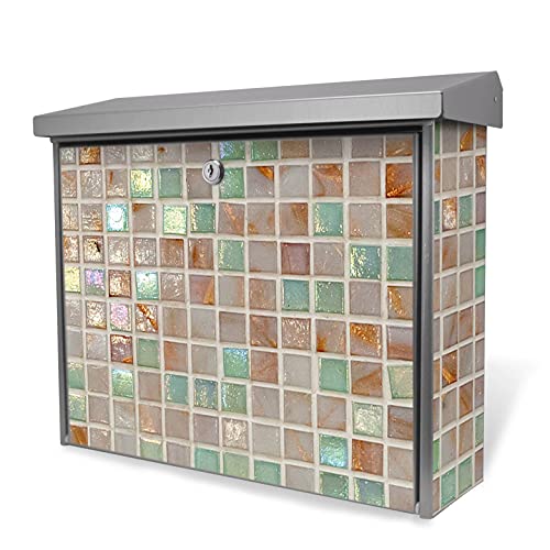 banjado® Burgwächter Briefkasten Edelstahl 38x39x12cm mit Motiv Grüne Fliesen/Briefkasten Edelstahl ohne Zeitungsfach/Briefkasten grau/Postkasten inkl. Montagematerial & 2 Schlüsseln