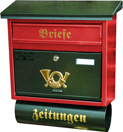 Toller Design Briefkasten, Motiv mit WETTERSCHUTZ, zweifarbig, Zeitungsrolle Metall, groß, Metall mit Lackierung,