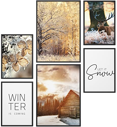 Papierschmiede® Mood Poster Set Let It Snow, Bilder Wohnzimmer Deko Schlafzimmer, 2x DIN A4 und 4x DIN A5, Schnee Weihnachten Winter - ohne Rahmen
