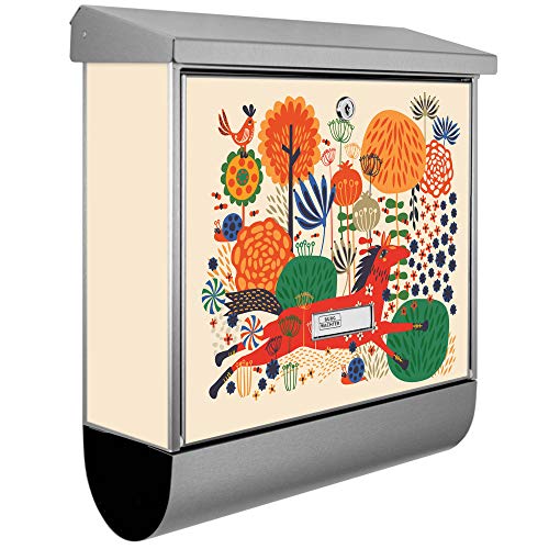 banjado® Burgwächter Briefkasten Edelstahl 38x39x12cm mit Motiv Rotes Pferd/Briefkasten Edelstahl ohne Zeitungsfach/Briefkasten grau/Postkasten inkl. Montagematerial & 2 Schlüsseln