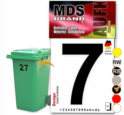 MDS Brand Design 15cm Zahlen Aufkleber Selbstklebende Klebezahlen für Briefkasten, Mülltonne & Hausnummeren Aufkleber für Außen & Innen, D-15 (7, Schwarz)