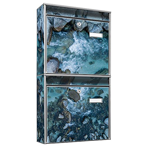 banjado® Briefkastenanlage 2 Fach 36x64x10cm mit Motiv/Briefkasten groß mit Namensschild/Postkasten A4 Einwurf inkl. Montagematerial & je 2 Schlüsseln/Briefkasten ohne Zeitungsfach