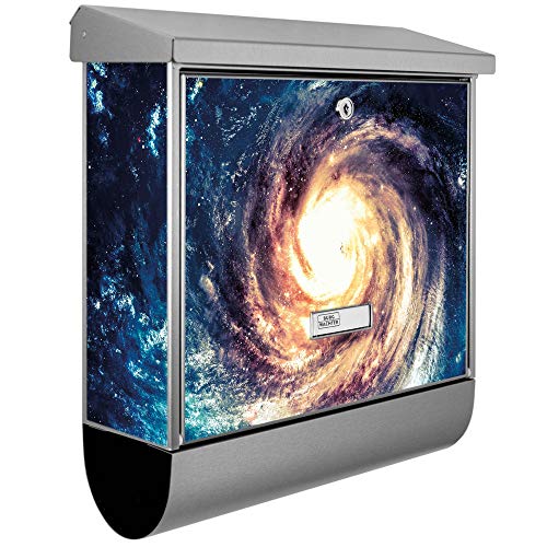 banjado® Burgwächter Briefkasten Edelstahl 38x39x12cm mit Motiv Sternenwirbel/Briefkasten Edelstahl ohne Zeitungsfach/Briefkasten grau/Postkasten inkl. Montagematerial & 2 Schlüsseln