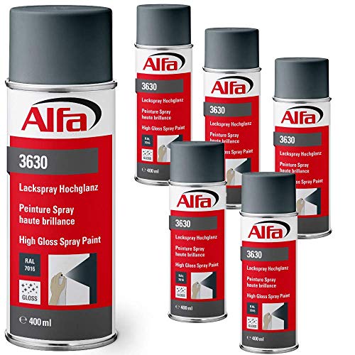 Alfa Sprühlack RAL 7016 Anthrazit 1 x 400 ml Hochglanz für innen und außen - Lackieren und Dekorieren, hohe Deckkraft Farbspray, Sprühdose, Made in Germany