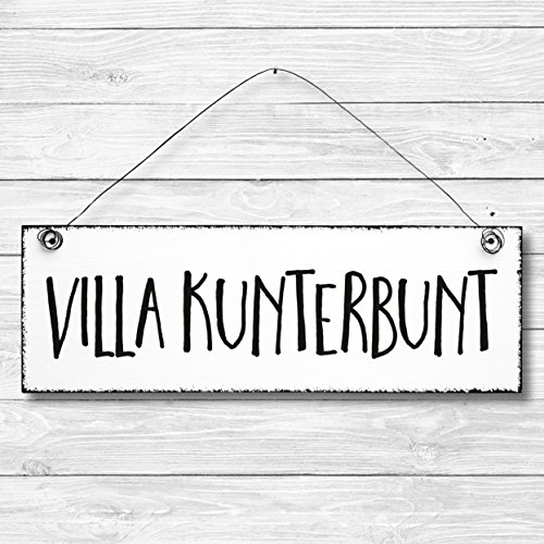 Villa Kunterbunt - Dekoschild Türschild Wandschild Holz Deko Schild 10x30cm Holzdeko Holzbild Deko Schild Geschenk Mitbringsel Geburtstag Hochzeit Weihnachten