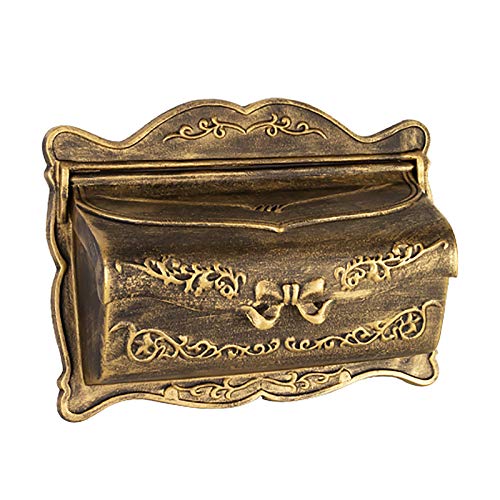 Antiker Vintage-Briefkasten Wandmontierter Gusseisen-Briefkasten Gussaluminium-Briefkasten für Wohnung oder Zuhause, 42,5 × 12 × 32 cm, Bronze