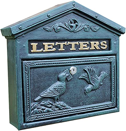 FGDFGDG Briefkasten Vintage Außen Briefkästen, Wand Postkasten Briefkasten Briefkasten Antike Oxidfarbe Gusseisen Briefkästen,Grün