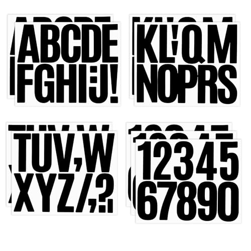 ZEYIYER 102 Stück Buchstaben Und Zahlen Aufkleber Schwarz, 9 Blatt Große Buchstaben Zahlen zum Aufkleben Vinyl-Buchstabenaufkleber , Selbstklebende für Briefkasten Postertafeln